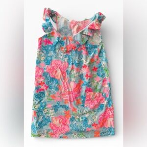 Lilly Pulitzer Girl's Mini Alessa Dress Surf Blue Lions Tropical Hawaiian 6-7